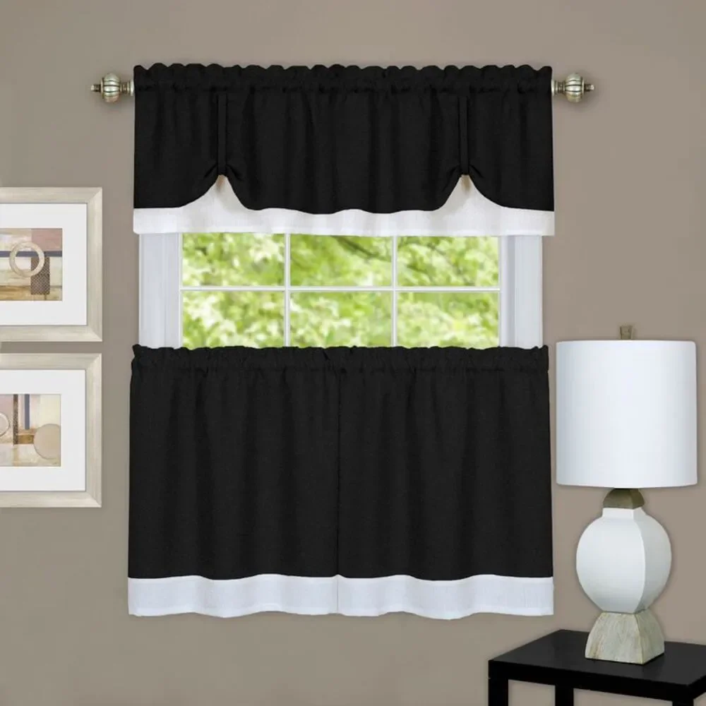 Woven Trends Two-Tone Window Curtain Tier Pair & Valance Set, Double Layer Small